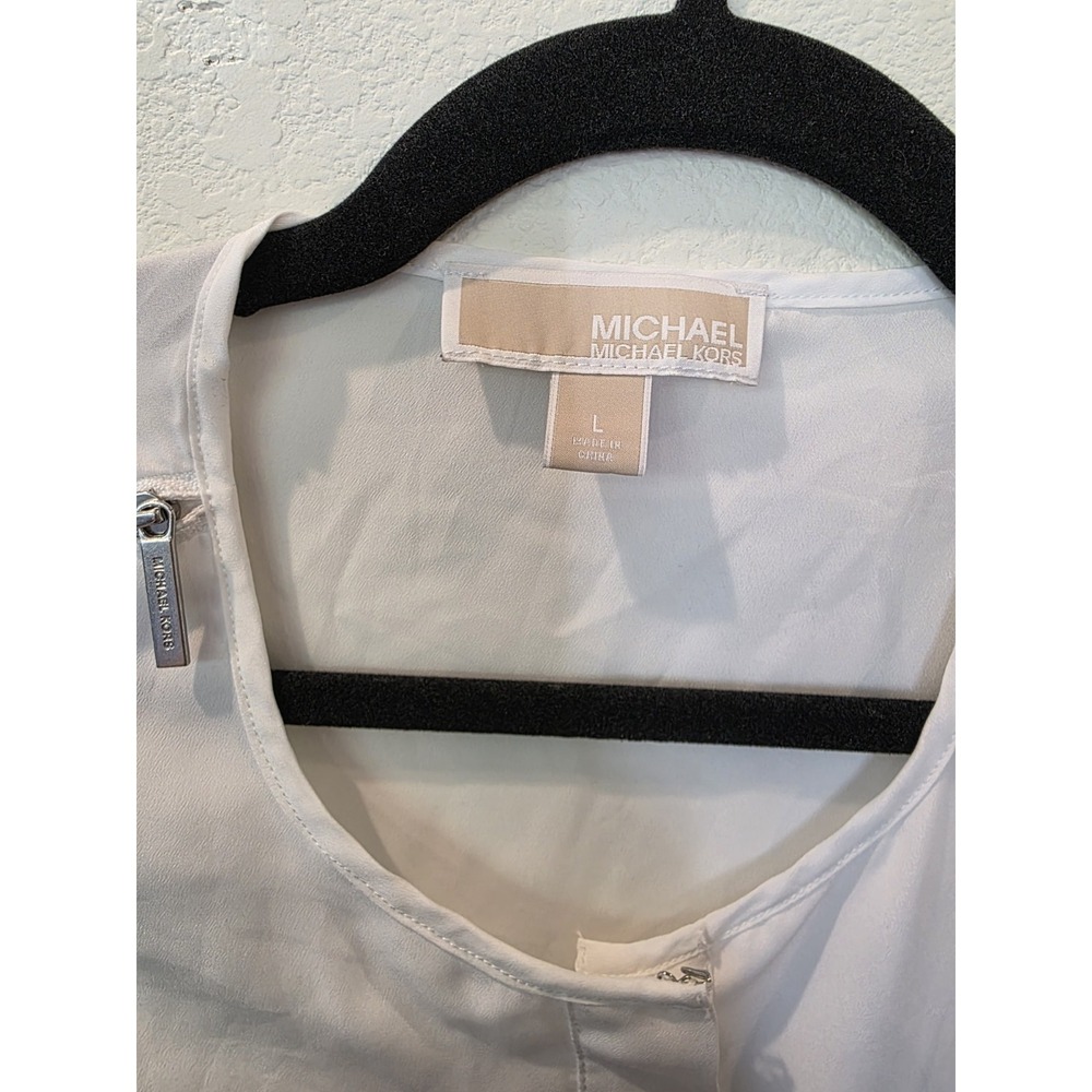 Michael Kors White Sleeveless Blouse Silver Zipper Sz L Minimalist Luxury Chic - Picture 3 of 6